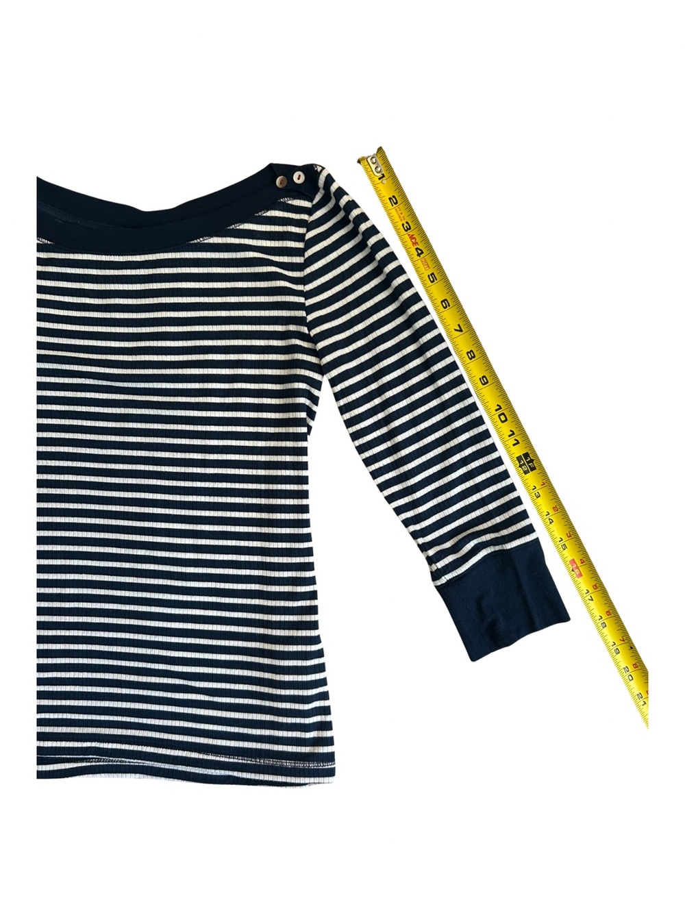 Anthropologie Akemi & Kin Navy White Stripe Brenton Top 3/4 Sleeve. Small P SP - Picture 9 of 12